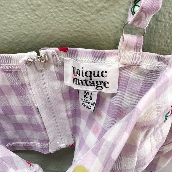 Unique Vintage Lavender + White Gingham Cherry Print Cropped Bustier - M - NWT - Picture 4 of 7